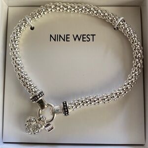 Nine West Women’s Silver-tone Crystal Pave Heart Stretch Bracelet